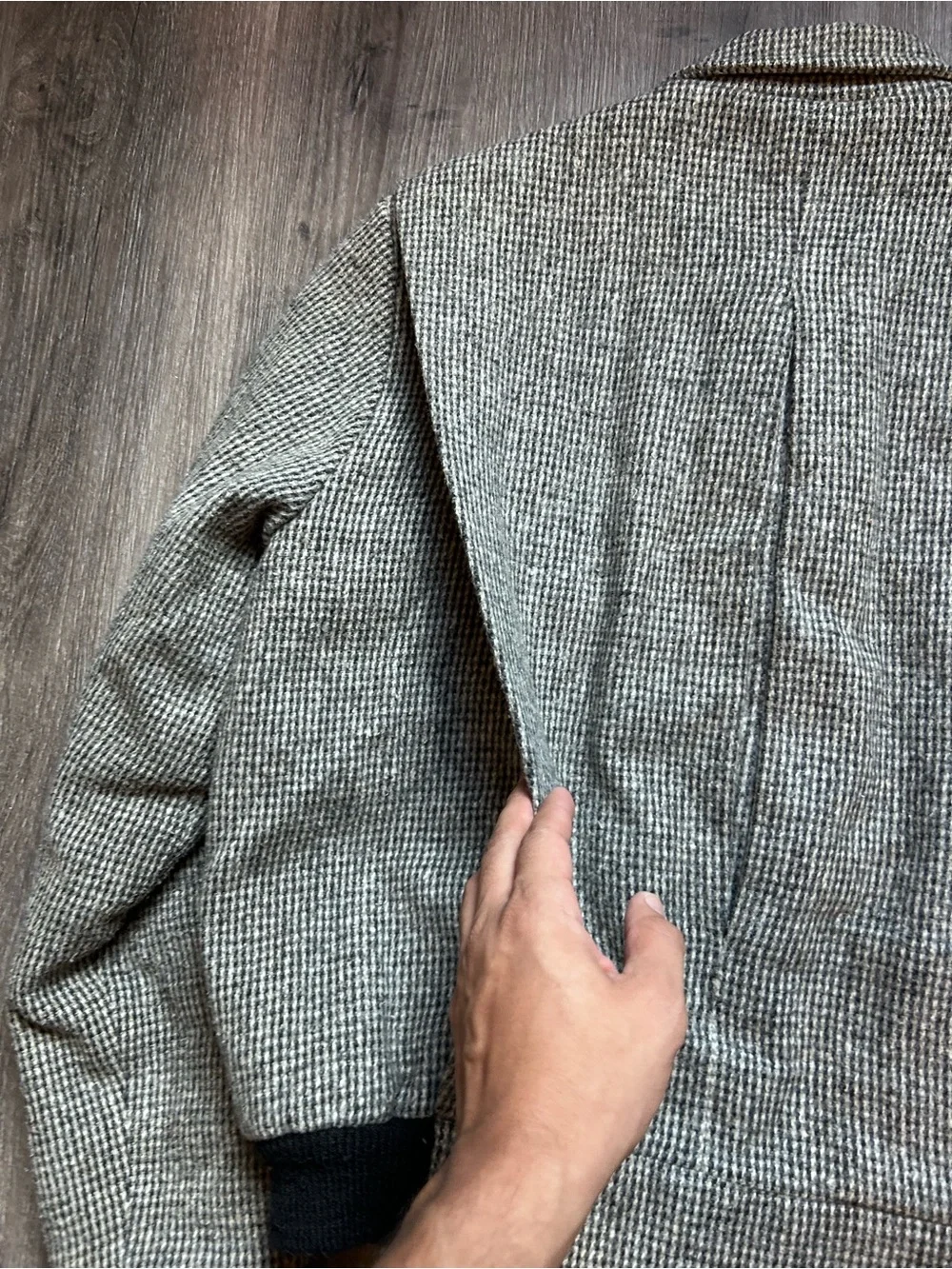 Vintage 1990s 90s Houndstooth Button-collared Wool Bomber Jacket Sz 38